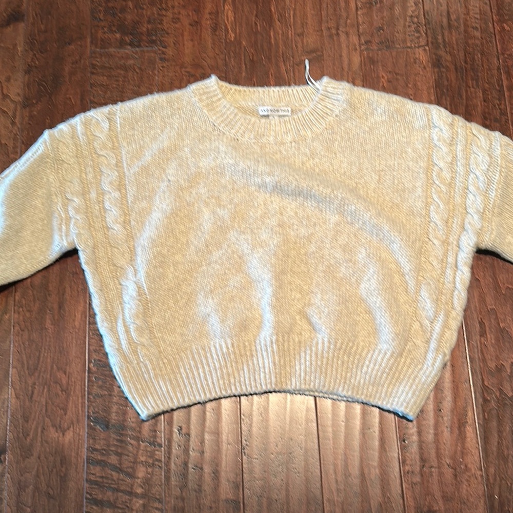 Beige Cable Knit Crew Neck Sweater